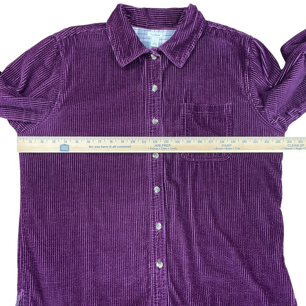 LL Bean Corduroy Shirt Jacket Womens L Purple Chore Barn Plaid Flannel Lined VTG - Picture 12 of 14